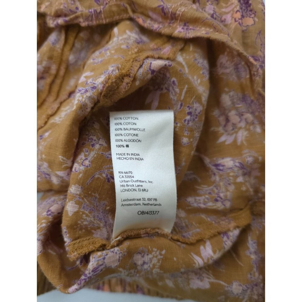 Free People MONICA Golden Floral Puff Sleeve Tie-Back Blouse Women's Sz L - Picture 9 of 10